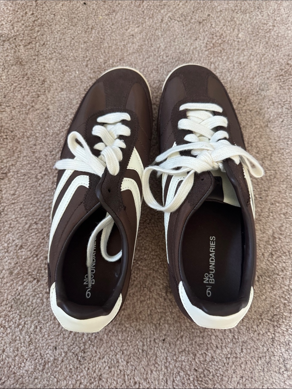 No Boundaries Brown and Cream Women's Lace-Up Sneakers
